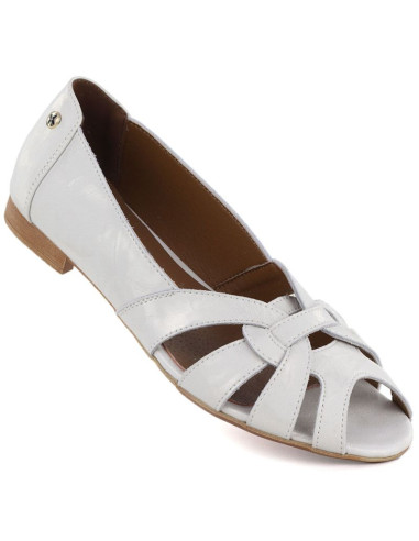 Skórzane baleriny damskie ażurowe komfortowe srebrne gino fabiani ol28-1