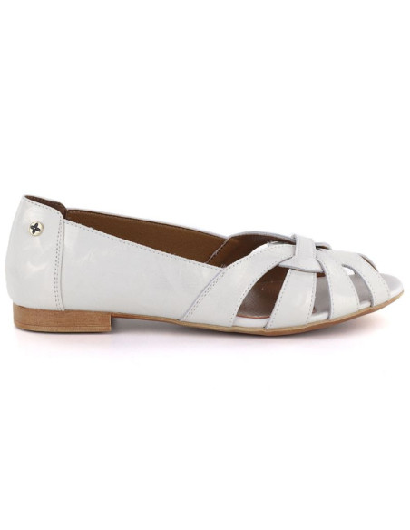 Skórzane baleriny damskie ażurowe komfortowe srebrne gino fabiani ol28-1