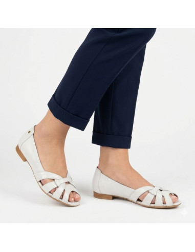 Skórzane baleriny damskie ażurowe komfortowe srebrne gino fabiani ol28-1