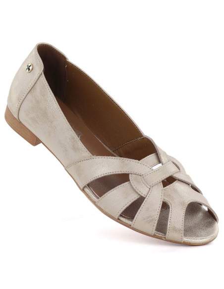 Skórzane baleriny damskie ażurowe komfortowe złote gino fabiani ol28-1