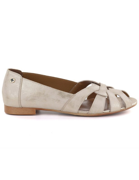 Skórzane baleriny damskie ażurowe komfortowe złote gino fabiani ol28-1