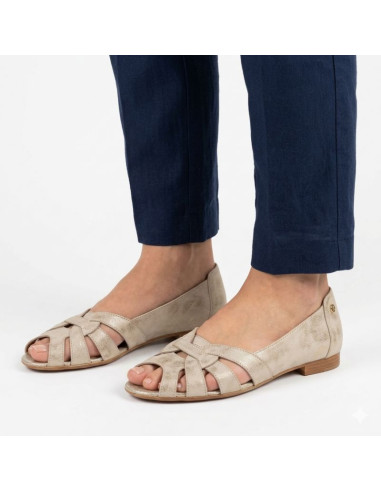 Skórzane baleriny damskie ażurowe komfortowe złote gino fabiani ol28-1