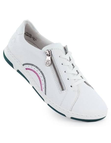 Skórzane półbuty damskie na suwak białe rieker 42424-80