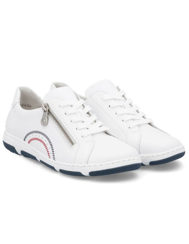 Skórzane półbuty damskie na suwak białe rieker 42424-80