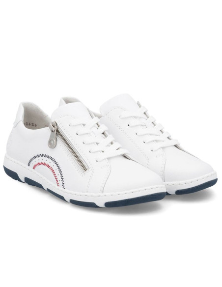 Skórzane półbuty damskie na suwak białe rieker 42424-80