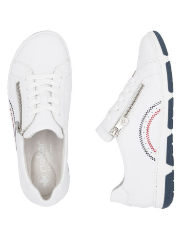 Skórzane półbuty damskie na suwak białe rieker 42424-80