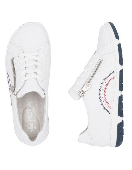 Skórzane półbuty damskie na suwak białe rieker 42424-80