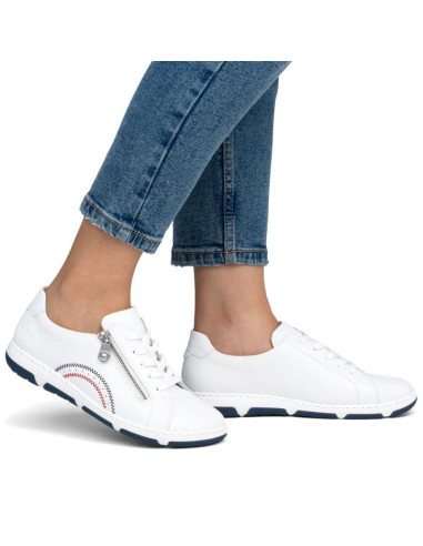 Skórzane półbuty damskie na suwak białe rieker 42424-80