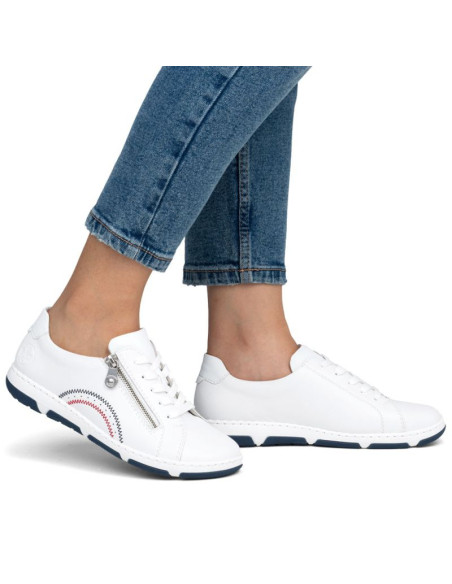 Skórzane półbuty damskie na suwak białe rieker 42424-80