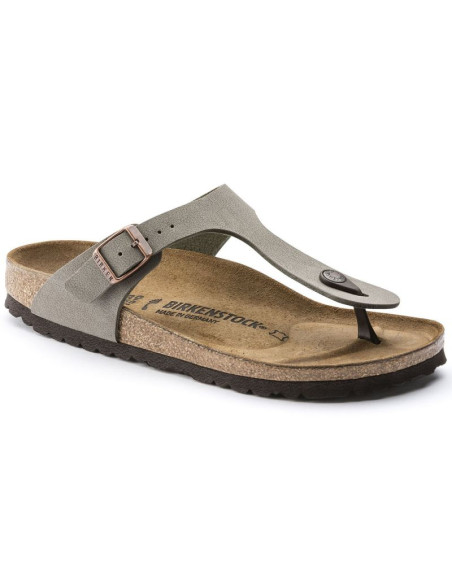 Japonki damskie szare-beżowe birkenstock gizeh birko-flor nubuck stone regular szerokie (43391)