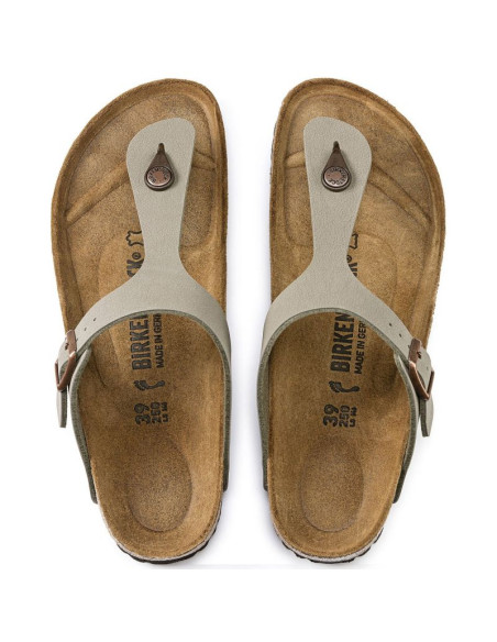 Japonki damskie szare-beżowe birkenstock gizeh birko-flor nubuck stone regular szerokie (43391)