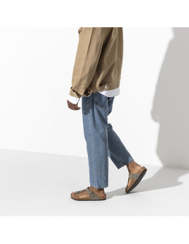 Japonki damskie szare-beżowe birkenstock gizeh birko-flor nubuck stone regular szerokie (43391)