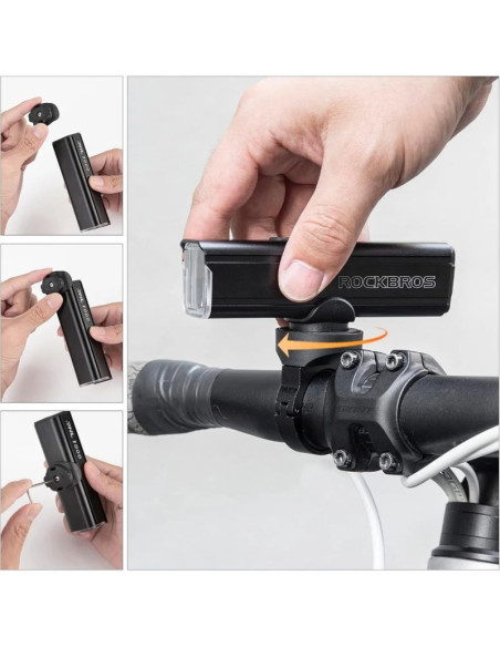 Lampka rowerowa przednia rockbros 24610002001 1000 lm + kabel usb-c - usb-a - czarna