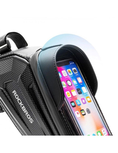 Sakwa rowerowa rockbros b68 na ramę pancerna z kieszonką na telefon i pokrowcem 1.7l - czarna