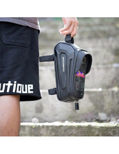 Sakwa rowerowa rockbros b68 na ramę pancerna z kieszonką na telefon i pokrowcem 1.7l - czarna