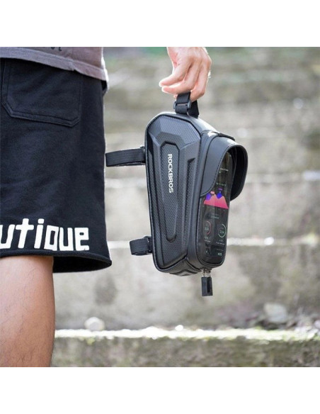 Sakwa rowerowa rockbros b68 na ramę pancerna z kieszonką na telefon i pokrowcem 1.7l - czarna