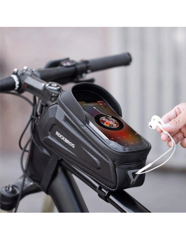 Sakwa rowerowa rockbros b68 na ramę pancerna z kieszonką na telefon i pokrowcem 1.7l - czarna
