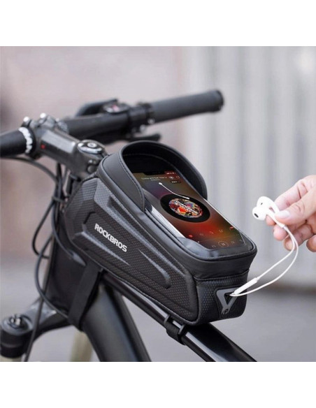 Sakwa rowerowa rockbros b68 na ramę pancerna z kieszonką na telefon i pokrowcem 1.7l - czarna