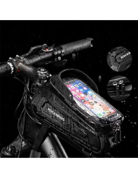 Sakwa rowerowa rockbros b68-1 na ramę pancerna z kieszonką na telefon 1.7l - czarna