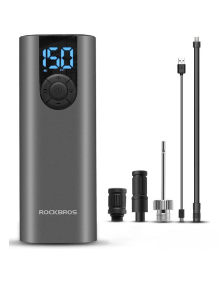 Elektryczna pompka do roweru rockbros 42720001001 z wyświetlaczem led + kabel usb-c - usb-a - czarna