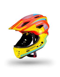 Kask rowerowy rockbros tt-32soyb-m dziecięcy z odpinaną szczęką rozmiar m - żółto-pomarańczowy