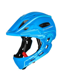 Kask rowerowy fullface dziecięcy wozinsky z tylną lampką usb 52-56 cm - niebieski