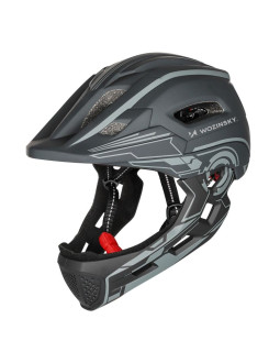 Kask rowerowy fullface dziecięcy wozinsky z tylną lampką usb 52-56 cm - szary