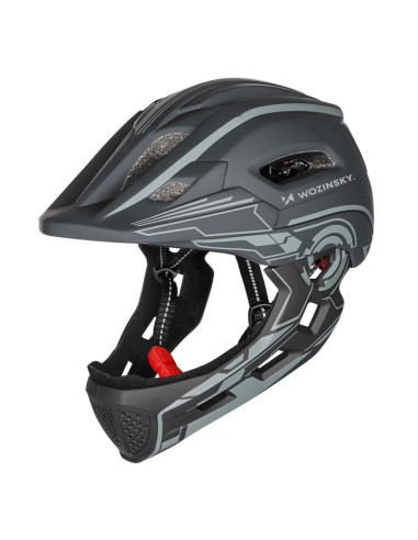 Kask rowerowy fullface dziecięcy wozinsky z tylną lampką usb 52-56 cm - szary