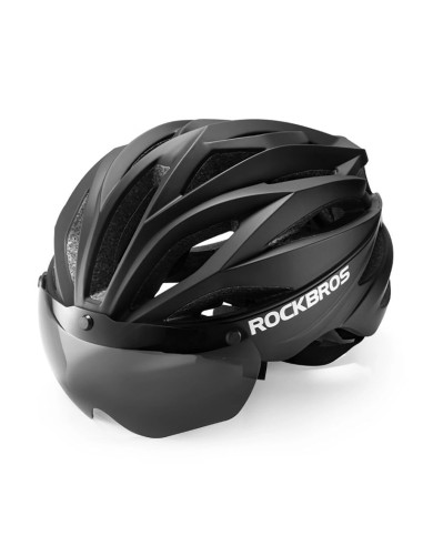 Kask rowerowy rockbros z szybką, odpinane okulary z ochroną uv, unisex - czarny