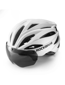 Kask rowerowy rockbros z szybką, odpinane okulary z ochroną uv, unisex, matowy - biały