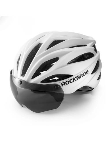 Kask rowerowy rockbros z szybką, odpinane okulary z ochroną uv, unisex, matowy - biały