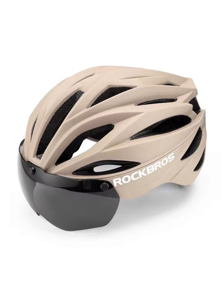 Kask rowerowy rockbros z szybką, odpinane okulary z ochroną uv, unisex - brązowy
