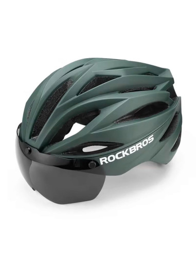 Kask rowerowy rockbros z szybką, odpinane okulary z ochroną uv, unisex - zielony