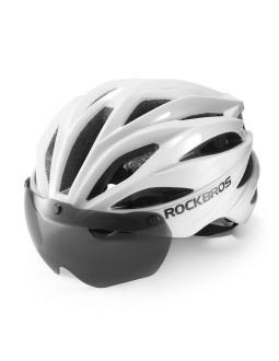 Kask rowerowy rockbros z szybką, odpinane okulary z ochroną uv, unisex, błyszczący - biały