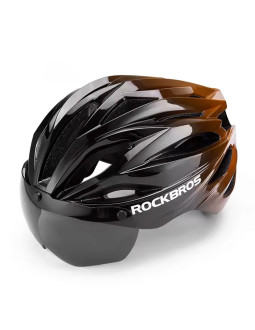 Kask rowerowy rockbros z szybką, odpinane okulary z ochroną uv, unisex - czarno-brązowy