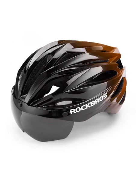 Kask rowerowy rockbros z szybką, odpinane okulary z ochroną uv, unisex - czarno-brązowy