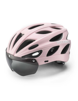 Kask rowerowy rockbros z szybką, odpinane okulary z ochroną uv, odłączany daszek, unisex - różowy