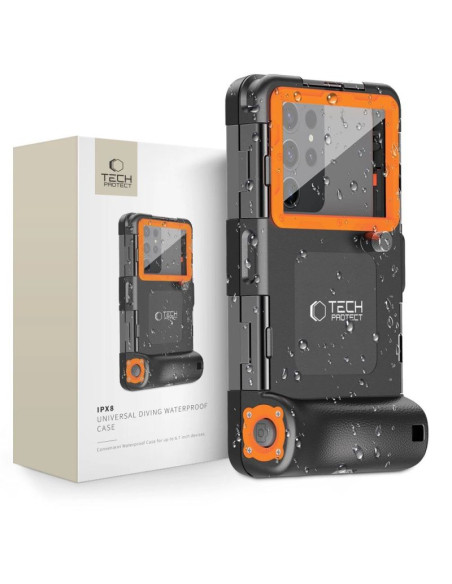 Pokrowiec tech-protect waterproof case wodoodporny ipx8 na smartfony 4.7-6.7" - czarno-pomarańczowy