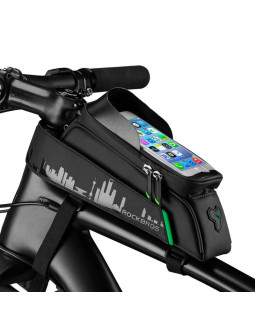 Sakwa rowerowa rockbros 029-1bk na ramę z pokrowcem na telefon - czarna