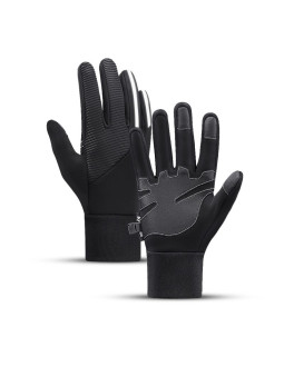 Rękawiczki sportowe do telefonu ocieplane antypoślizgowe (rozmiar xl) - czarne
