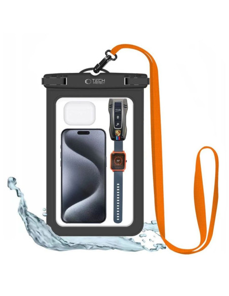 Pokrowiec tech-protect waterproof case uwc9 wodoodporny na urządzenia do 8.9" - czarno-pomarańczowy