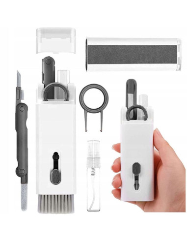 Wielofunkcyjny zestaw czyszczący 7w1 do słuchawek i klawiatury - szary