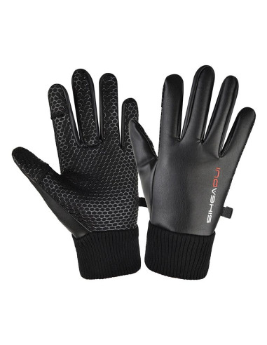 Rękawiczki męskie ocieplane antypoślizgowe do telefonu - czarne