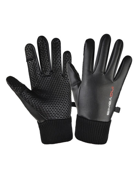 Rękawiczki męskie ocieplane antypoślizgowe do telefonu - czarne