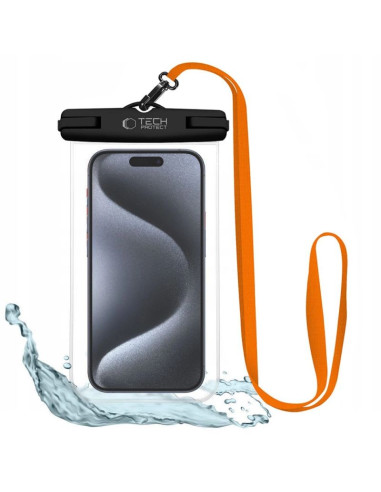 Pokrowiec tech-protect waterproof case uwc7 wodoodporny na urządzenia do 6.9" - czarno-pomarańczowy
