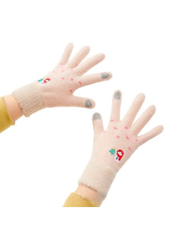 Rękawiczki zimowe do telefonu damskie z bałwankiem i choinką - beżowe