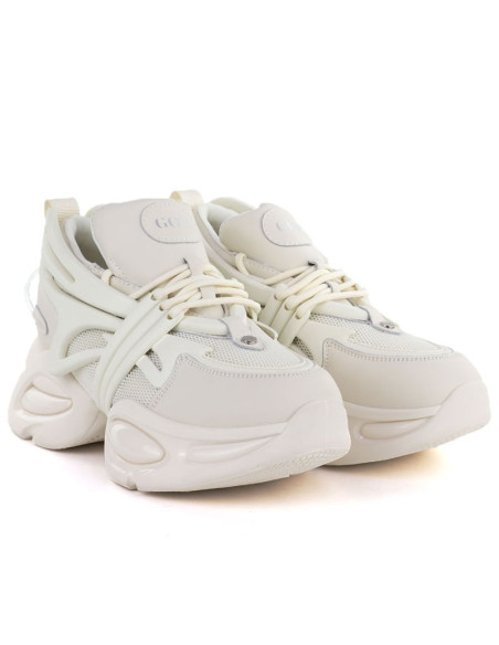 Snekersy damskie na grubej podeszwie beżowe goe tt2n4014