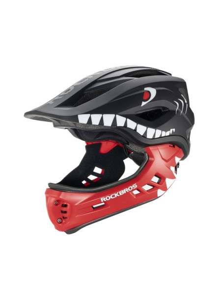 Kask rowerowy rockbros tt-32005 shark dziecięcy z odpinaną szczęką rozmiar m (54-58) - czarny