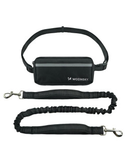 Pas biodrowy z saszetką i elastyczną smyczą do biegania z psem wozinsky wpst-01 - czarny