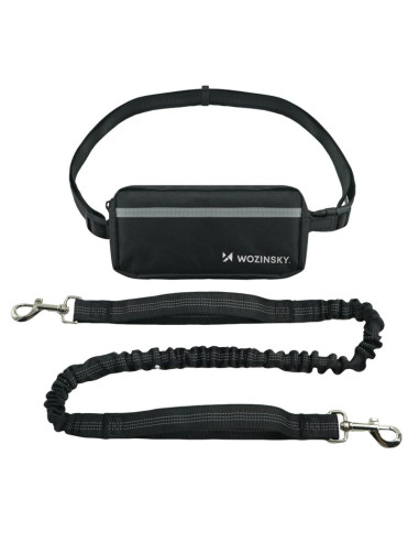Pas biodrowy z saszetką i elastyczną smyczą do biegania z psem wozinsky wpst-01 - czarny